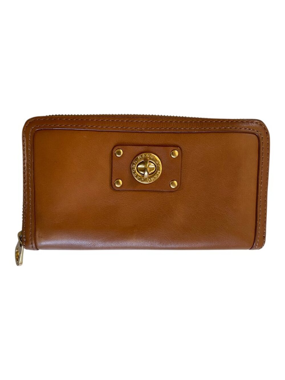 Marc By Marc Jacobs Totally Turnlock Zip Around Wallet Brown Leather Cognac